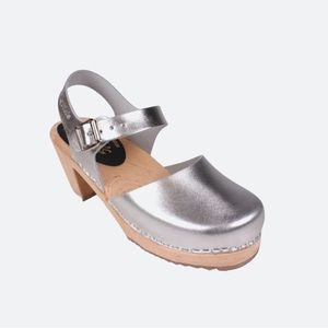 Metallic silver clogs